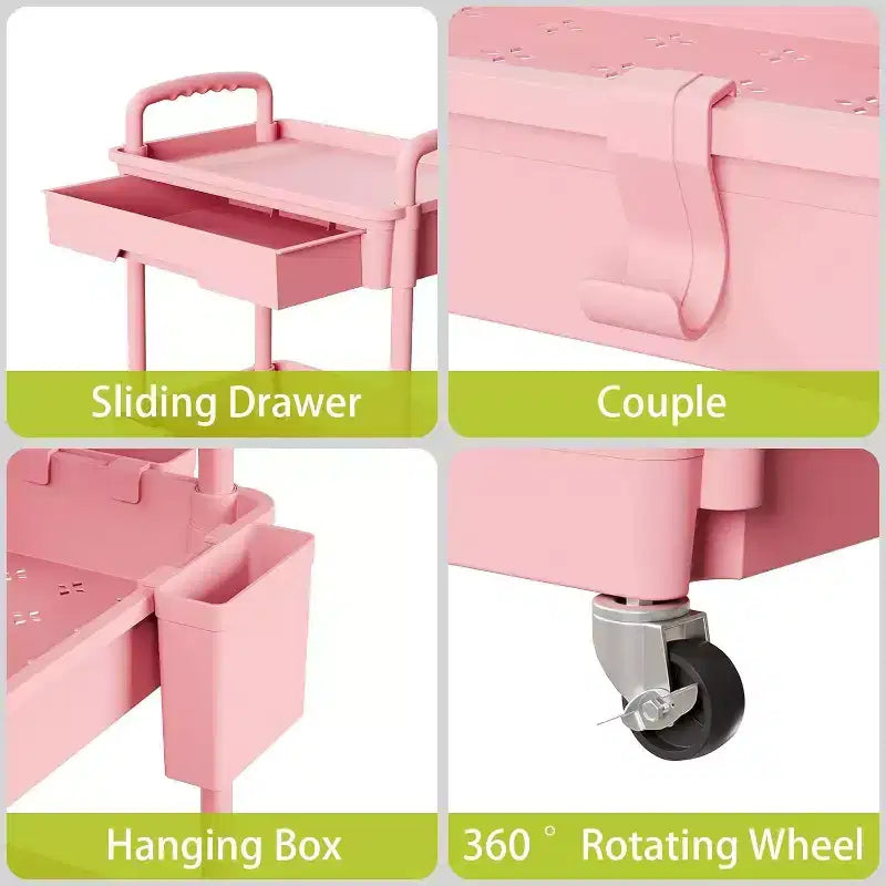 Chariot de rangement à roulettes 4 niveaux avec tiroir, Chariot de rangement en plastique avec roues, Roulettes verrouillables pour cuisine, salle de bain, bureau, chambre