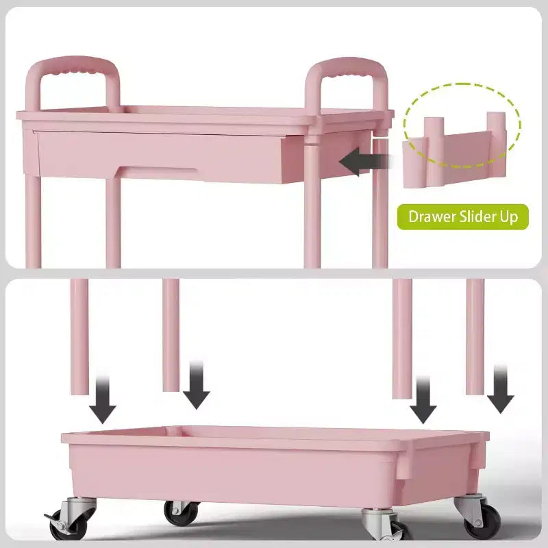 Chariot de rangement à roulettes 4 niveaux avec tiroir, Chariot de rangement en plastique avec roues, Roulettes verrouillables pour cuisine, salle de bain, bureau, chambre