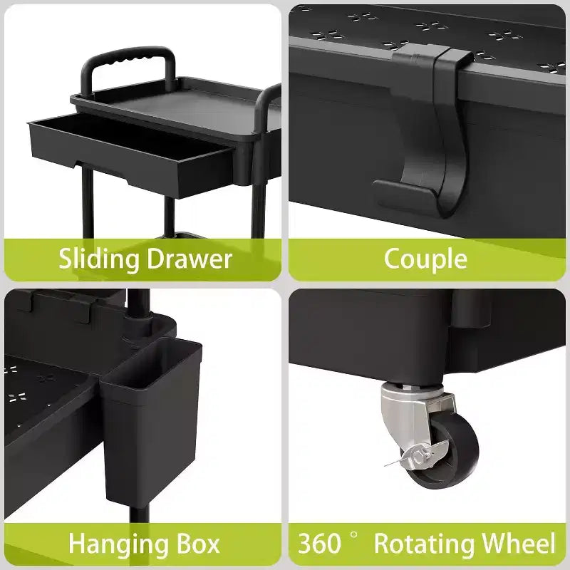 Chariot de rangement à roulettes 4 niveaux avec tiroir, Chariot de rangement en plastique avec roues, Roulettes verrouillables pour cuisine, salle de bain, bureau, chambre