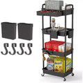 Aeelleea 4 Tier Rolling Utility Cart with Drawer, Plastic Storage Organizer Cart with Wheels, Lockable Caster for Kitchen, Bathroom, Office, Bedroom