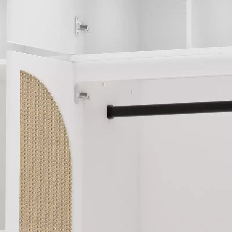 Armoire penderie grande capacité à 8 portes de 180 cm de haut avec tringle, étagères réglables et portes décoratives en rotin