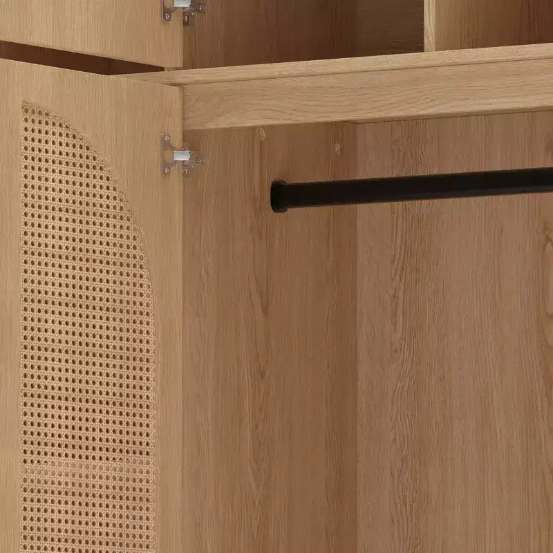 Armoire penderie grande capacité à 8 portes de 180 cm de haut avec tringle, étagères réglables et portes décoratives en rotin