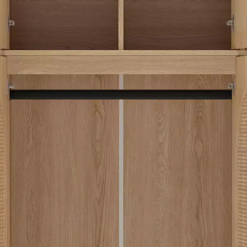 Armoire penderie grande capacité à 8 portes de 180 cm de haut avec tringle, étagères réglables et portes décoratives en rotin