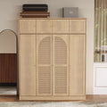 70.87Tall 8-Door Large Capacity Armoire Wardrobe Closet with Hanging Rod, Adjustable Shelves and Rattan Decorative Doors