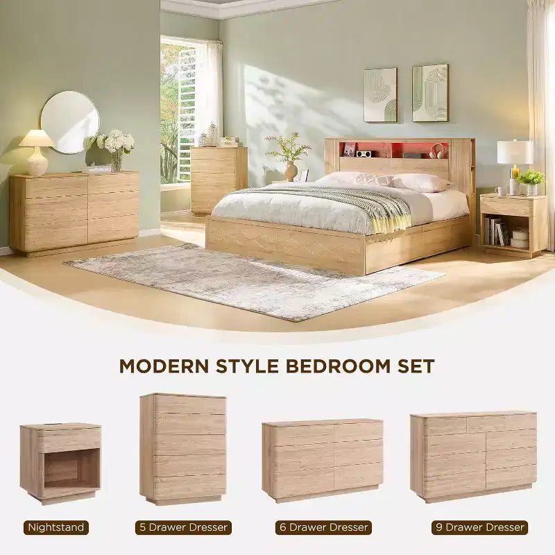 Commode à 9 tiroirs, chiffonnier en bois de 132 cm de large avec grand espace de rangement et design sans poignée, meuble TV moderne et organisateur de rangement