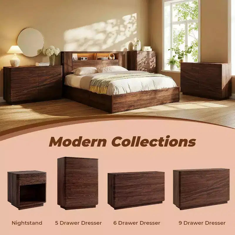 Commode à 9 tiroirs, chiffonnier en bois de 132 cm de large avec grand espace de rangement et design sans poignée, meuble TV moderne et organisateur de rangement