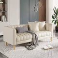 Modern Faux Leather Sofa 83, 3 Seater Deep Seat Couch with Wood Legs, Ergonomic Cushions & 2 Throw Pillows for Living Room, Bedroom or Apartment
