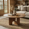 JVNOXK 31.5 Inches Round Rustic Ash Wood Veneer Coffee Table for Small Living Room,Walnut