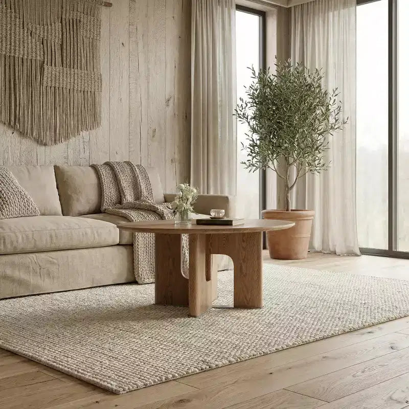 Table basse ronde de 31,5 pouces en placage de frêne rustique pour petit salon, Noyer