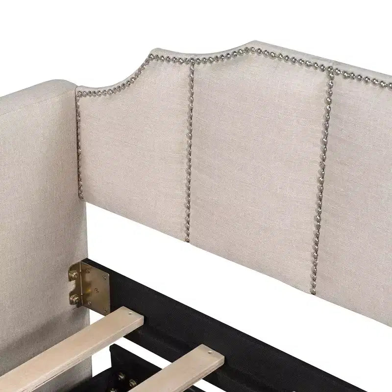 Lit de repos capitonné, taille double à très grand lit, avec lit gigogne relevable et ports de chargement USB, tissu en lin, capacité de 400 lb