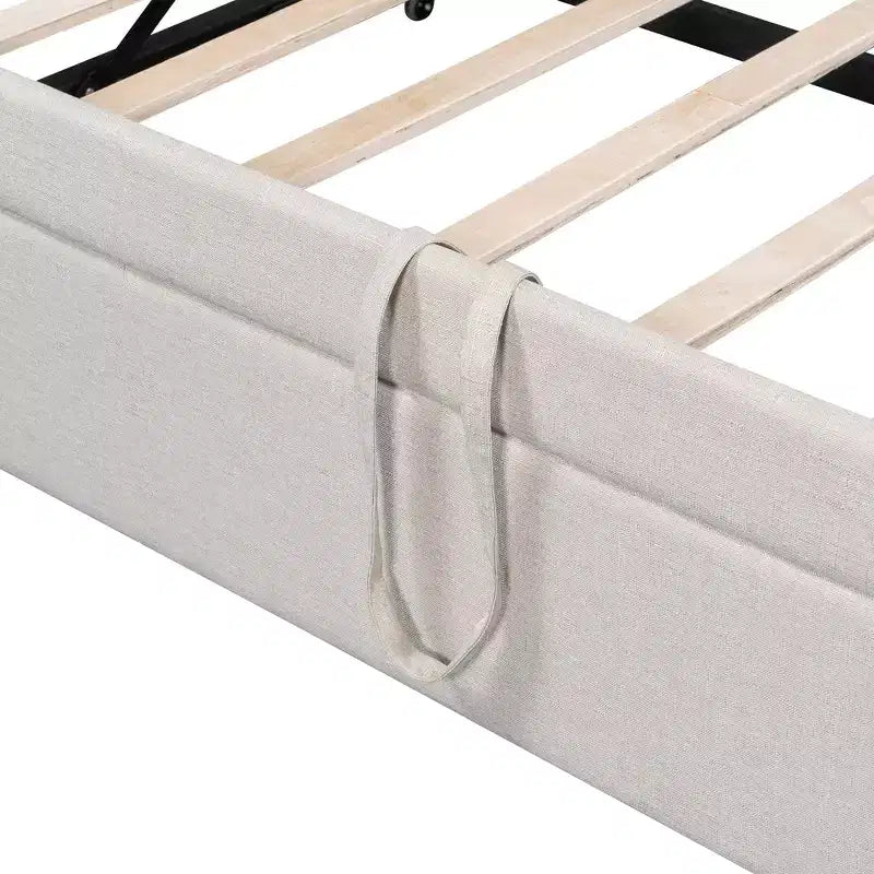 Lit de repos capitonné, taille double à très grand lit, avec lit gigogne relevable et ports de chargement USB, tissu en lin, capacité de 400 lb