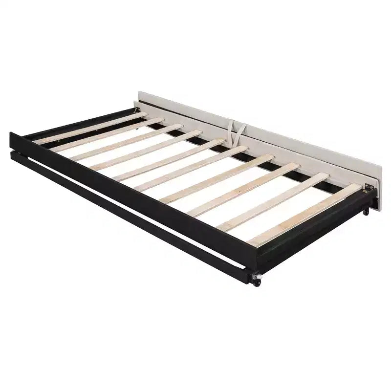 Lit de repos capitonné, taille double à très grand lit, avec lit gigogne relevable et ports de chargement USB, tissu en lin, capacité de 400 lb