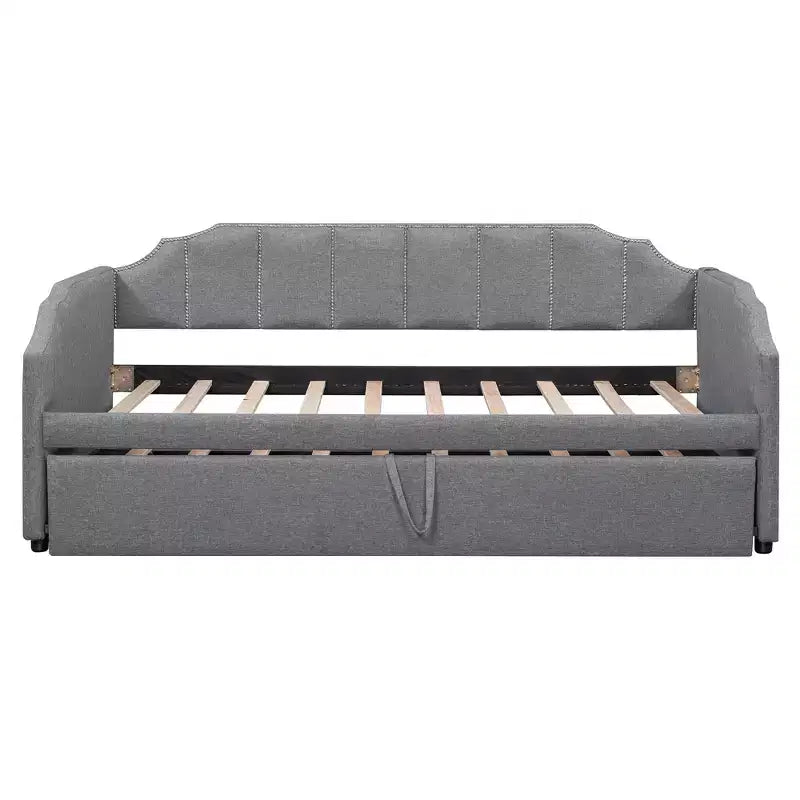Lit de repos capitonné, taille double à très grand lit, avec lit gigogne relevable et ports de chargement USB, tissu en lin, capacité de 400 lb
