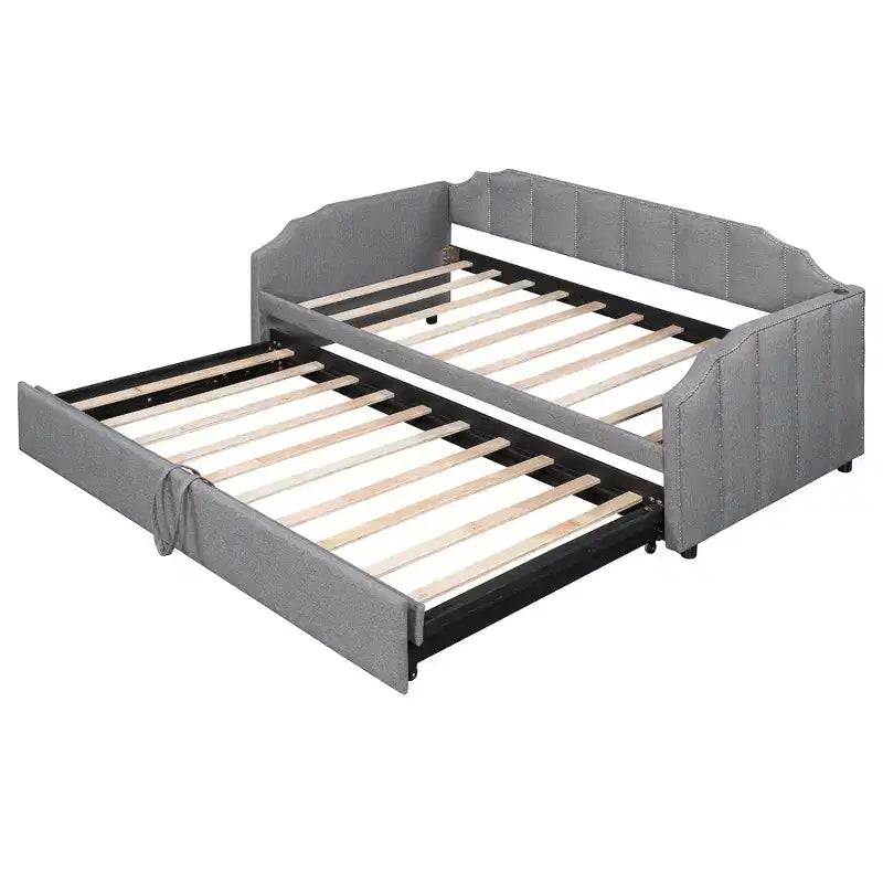 Lit de repos capitonné, taille double à très grand lit, avec lit gigogne relevable et ports de chargement USB, tissu en lin, capacité de 400 lb