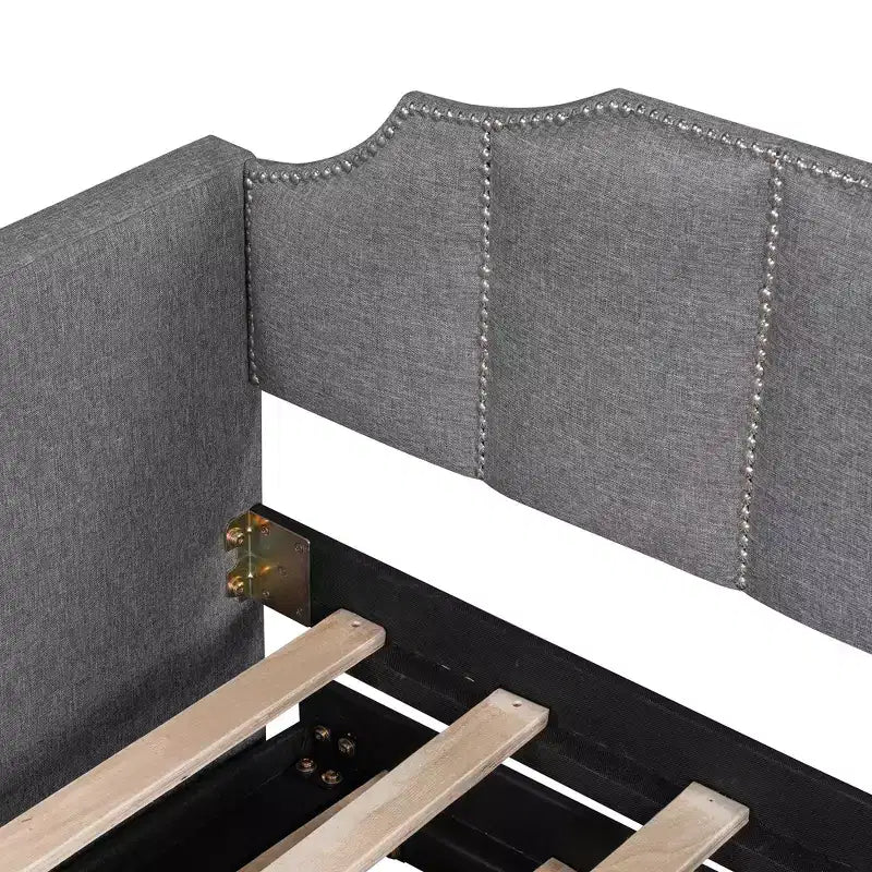 Lit de repos capitonné, taille double à très grand lit, avec lit gigogne relevable et ports de chargement USB, tissu en lin, capacité de 400 lb