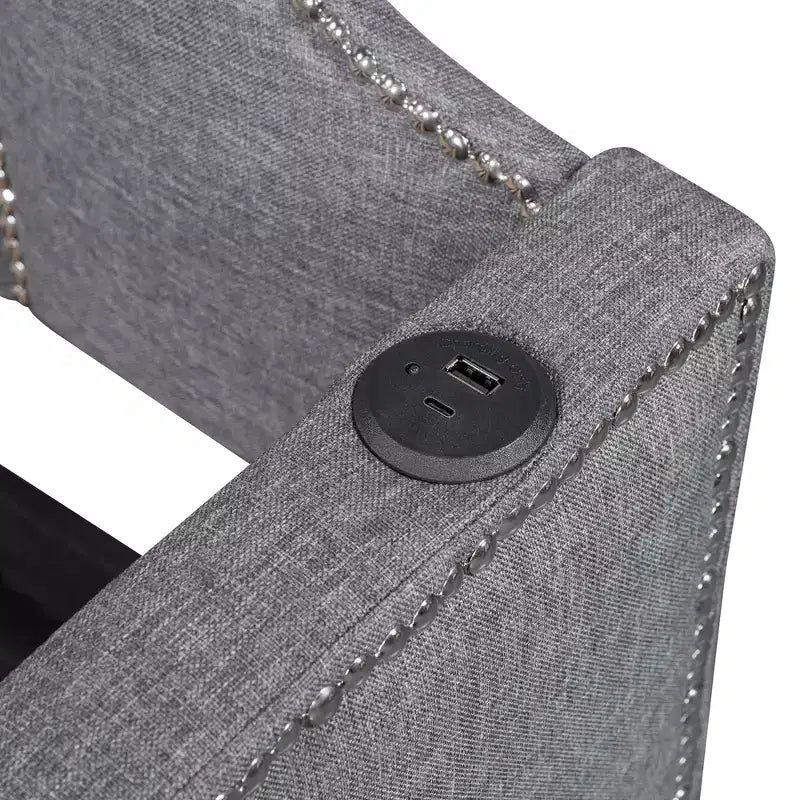 Lit de repos capitonné, taille double à très grand lit, avec lit gigogne relevable et ports de chargement USB, tissu en lin, capacité de 400 lb