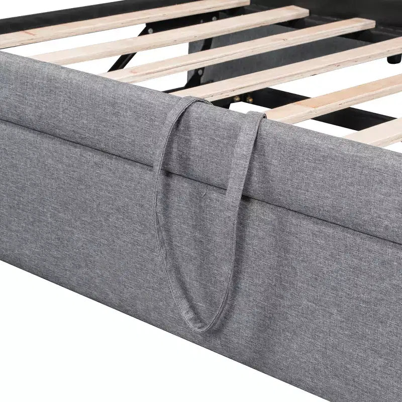 Lit de repos capitonné, taille double à très grand lit, avec lit gigogne relevable et ports de chargement USB, tissu en lin, capacité de 400 lb