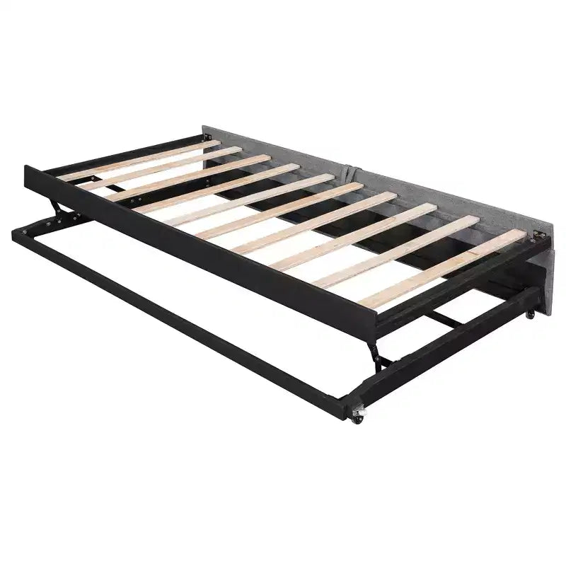 Lit de repos capitonné, taille double à très grand lit, avec lit gigogne relevable et ports de chargement USB, tissu en lin, capacité de 400 lb