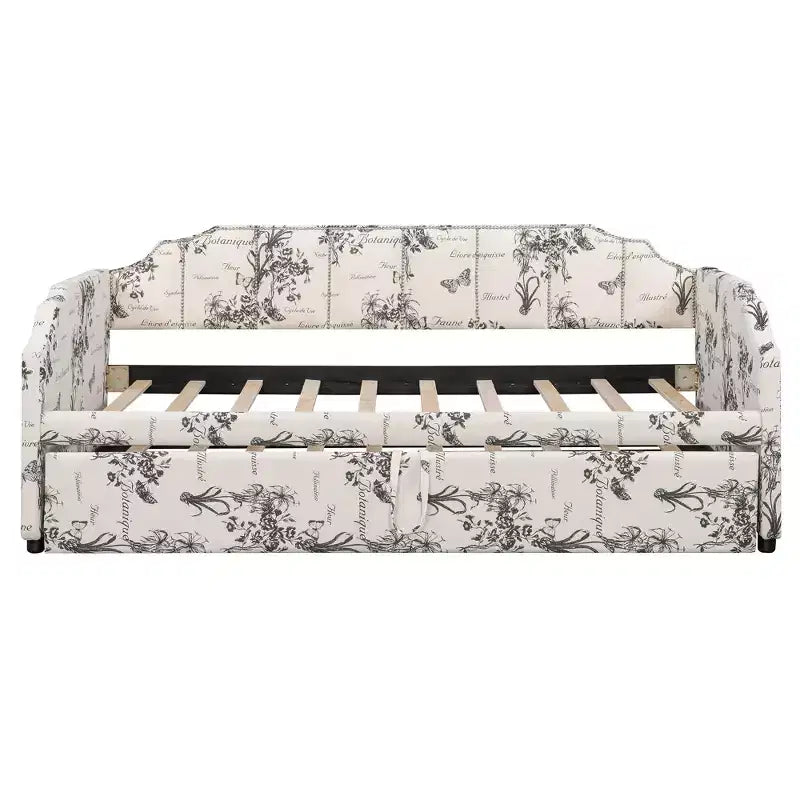 Lit de repos capitonné, taille double à très grand lit, avec lit gigogne relevable et ports de chargement USB, tissu en lin, capacité de 400 lb
