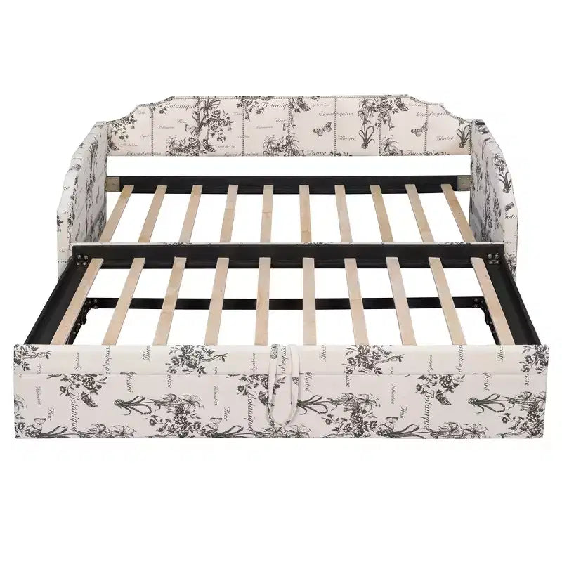 Lit de repos capitonné, taille double à très grand lit, avec lit gigogne relevable et ports de chargement USB, tissu en lin, capacité de 400 lb