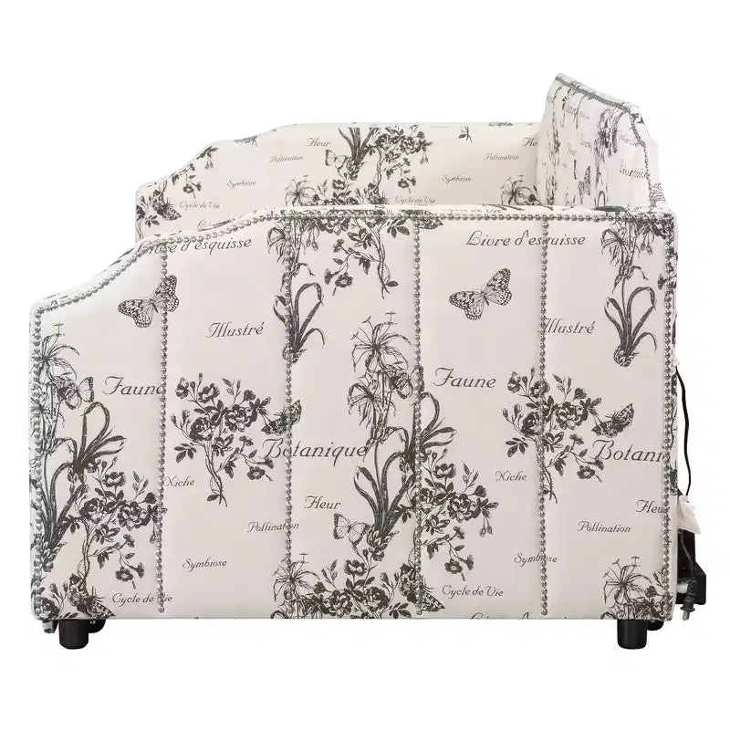 Lit de repos capitonné, taille double à très grand lit, avec lit gigogne relevable et ports de chargement USB, tissu en lin, capacité de 400 lb