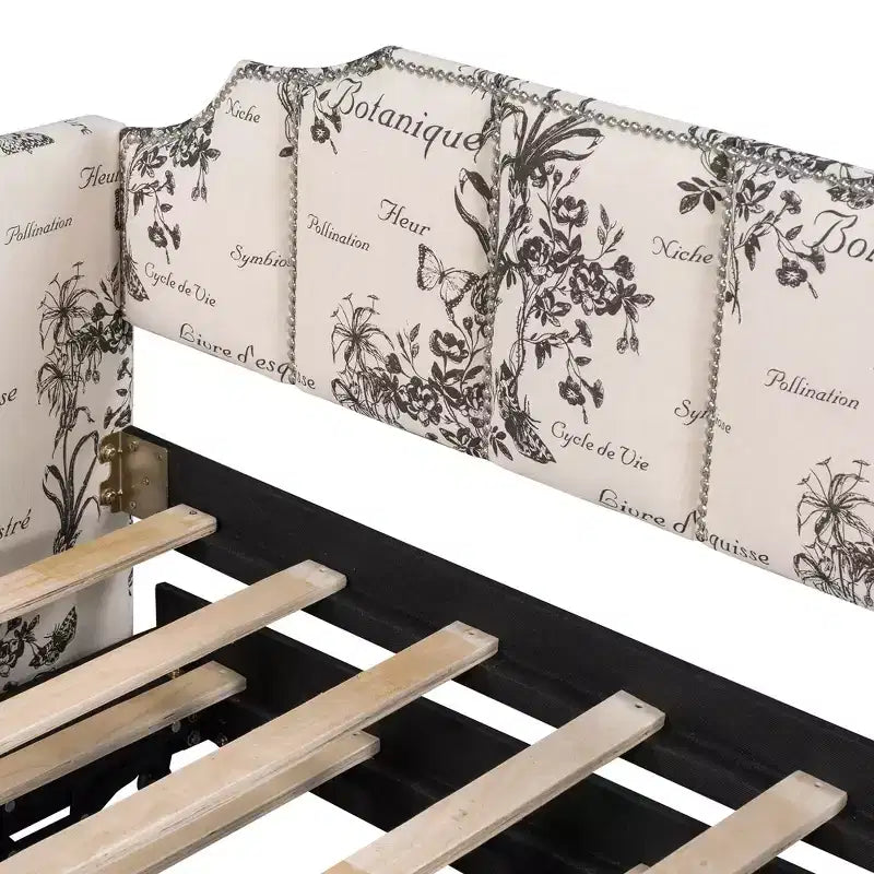 Lit de repos capitonné, taille double à très grand lit, avec lit gigogne relevable et ports de chargement USB, tissu en lin, capacité de 400 lb
