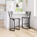 Set of 2 Suede Counter Height Bar Stools with Backrest - Mid-Century Modern Upholstered Stools with U-Shaped Metal Legs for Kitchen Island