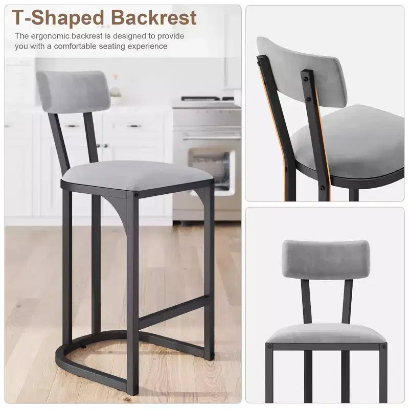 Lot de 2 tabourets de bar à hauteur de comptoir en suède avec dossier - Tabourets rembourrés de style moderne du milieu du siècle avec pieds en métal en forme de U pour îlot de cuisine