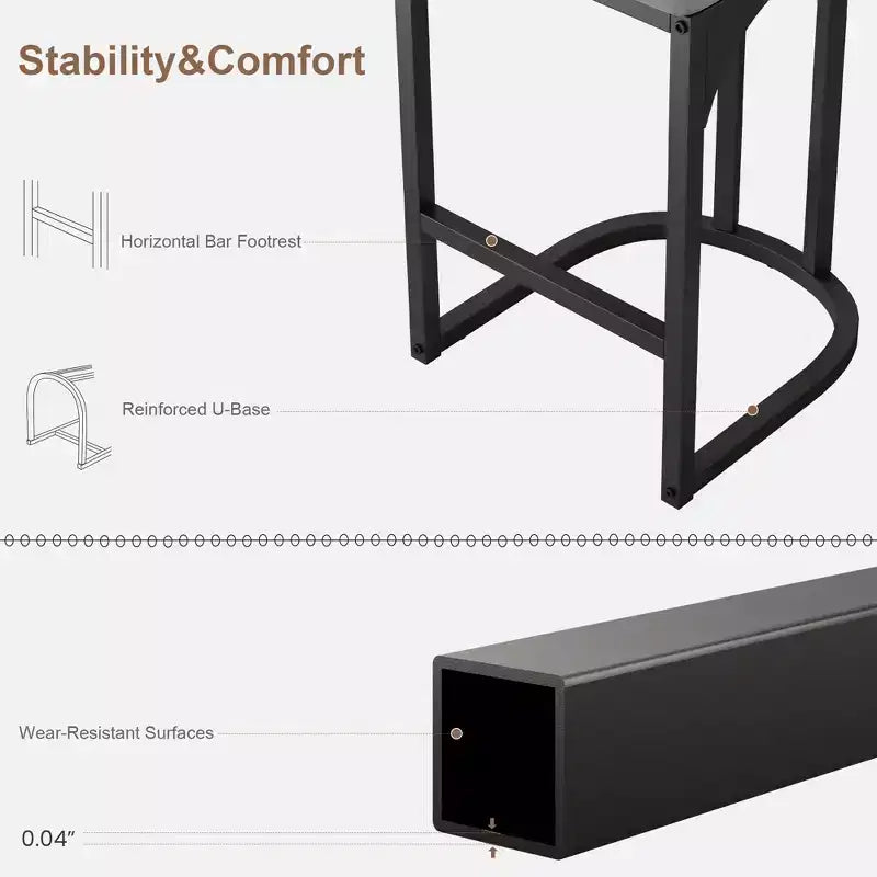 Lot de 2 tabourets de bar à hauteur de comptoir en suède avec dossier - Tabourets rembourrés de style moderne du milieu du siècle avec pieds en métal en forme de U pour îlot de cuisine