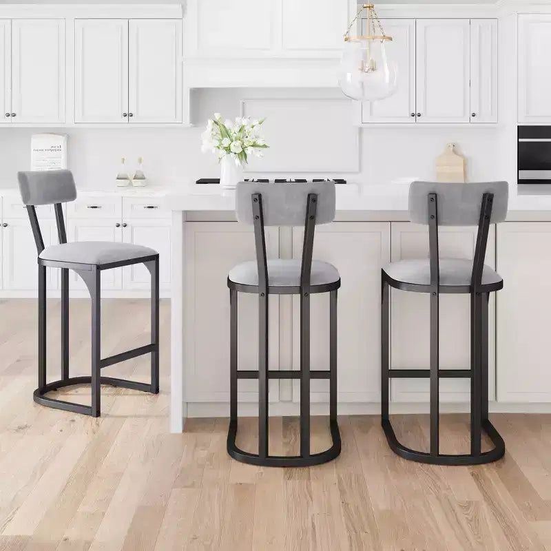 Lot de 2 tabourets de bar à hauteur de comptoir en suède avec dossier - Tabourets rembourrés de style moderne du milieu du siècle avec pieds en métal en forme de U pour îlot de cuisine
