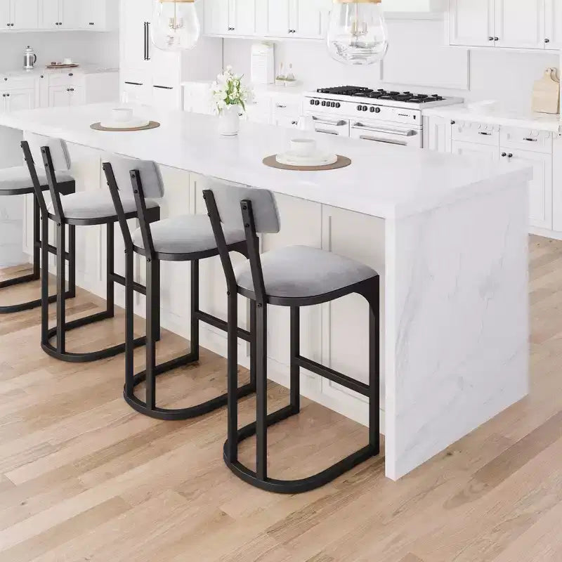 Lot de 2 tabourets de bar à hauteur de comptoir en suède avec dossier - Tabourets rembourrés de style moderne du milieu du siècle avec pieds en métal en forme de U pour îlot de cuisine