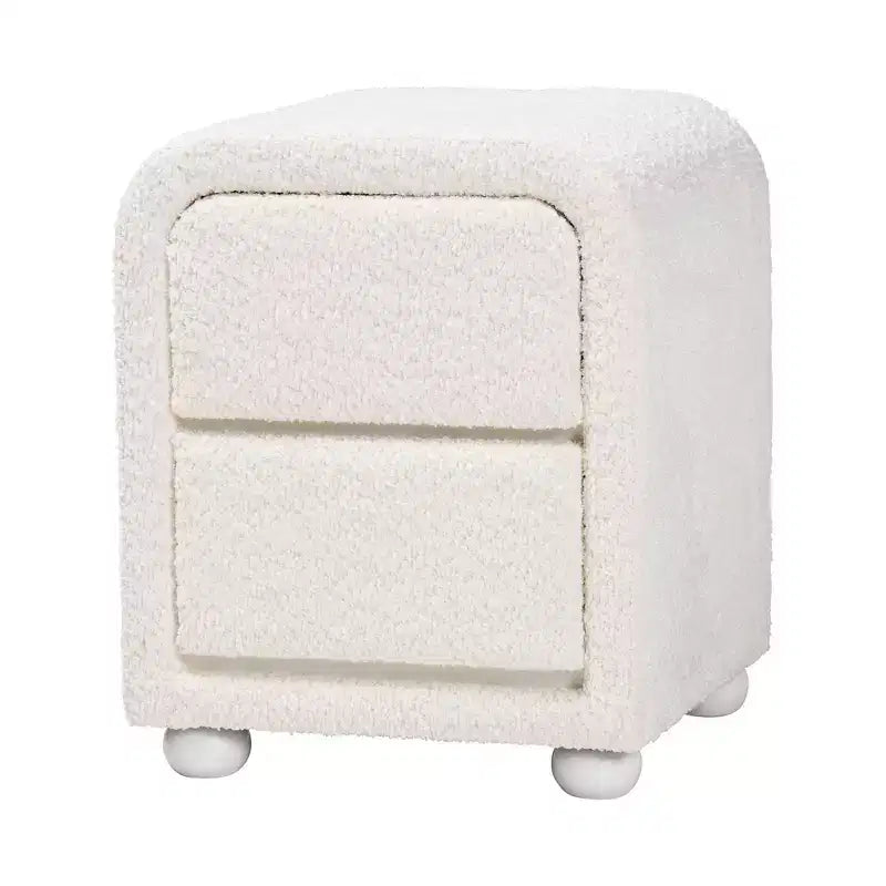 Baxton Studio Bonilla Teddy Bear Fabric & Rubberwood 2 Drawer Nightstand White: Modern, Metal Glides, Smooth Finish