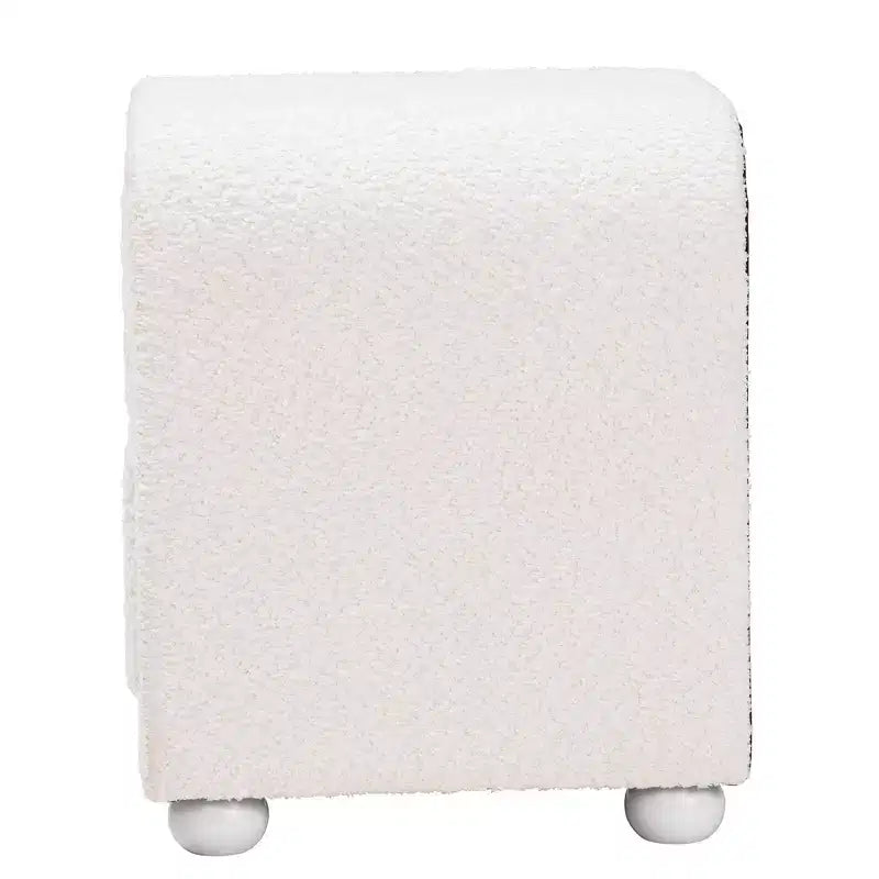 Table de chevet 2 tiroirs en tissu Teddy Bear et Hévéa Blanc : Moderne, Glissières en métal, Finition lisse
