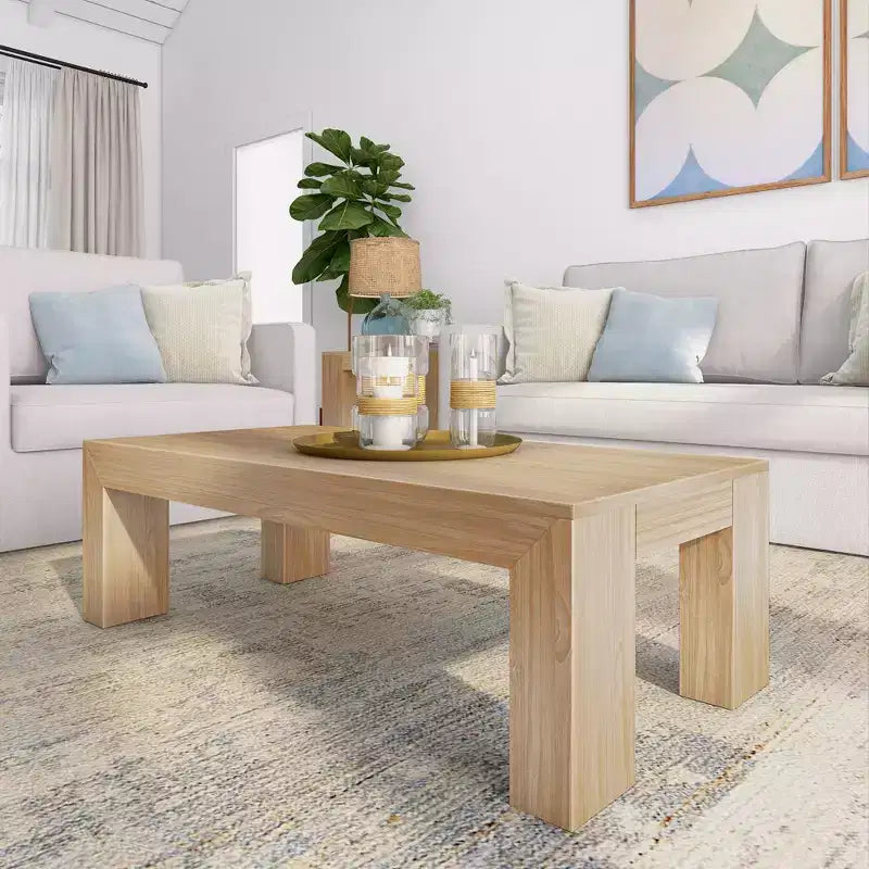 Plank+Beam Solid Wood 48 Modern Coffee Table, Rectangular Center Table for Living Room