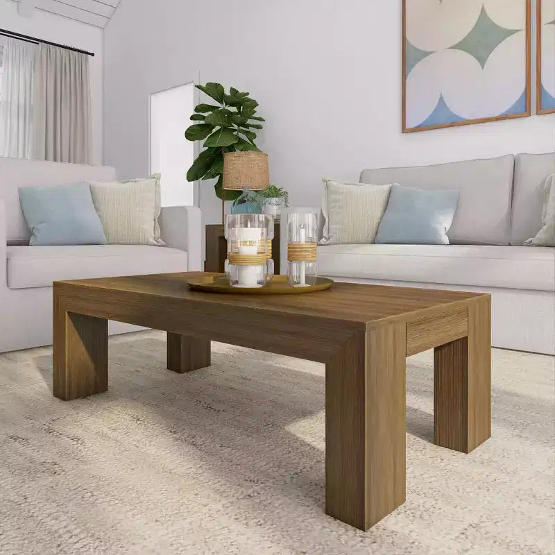 Table basse moderne en bois massif 48 po, table de salon rectangulaire