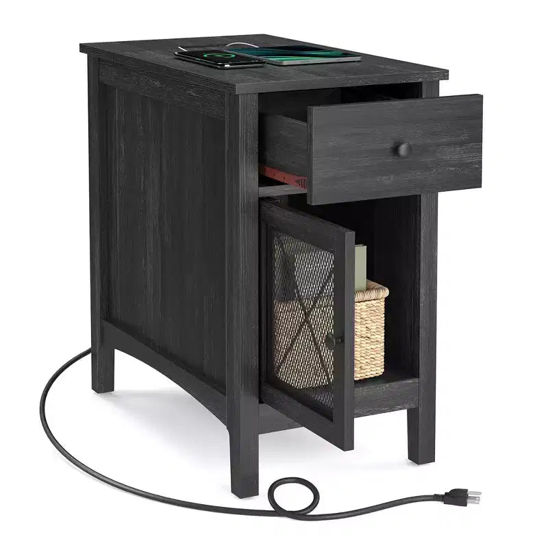 VASAGLE Side Table with Storage, End Table with USB Ports and Outlets, Charging Station, Drawer, Storage Cabinet, Magazine Rack