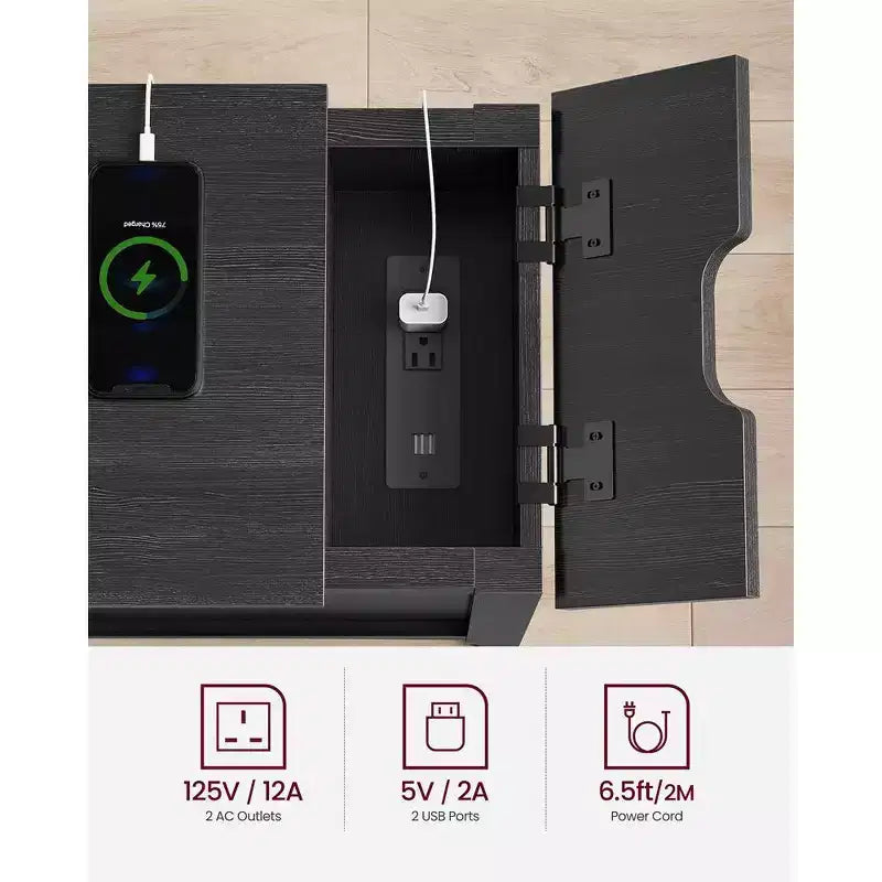 Table d'appoint avec rangement, Table de chevet avec ports USB et prises, Station de charge, Tiroir, Meuble de rangement, Porte-revues