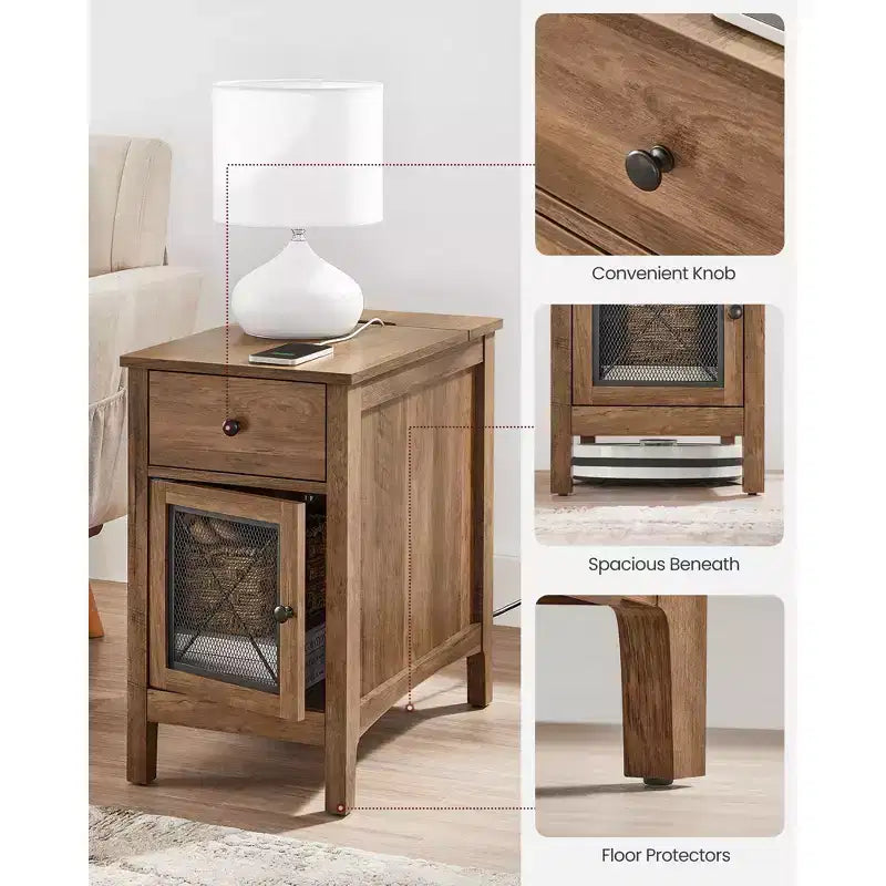 Table d'appoint avec rangement, Table de chevet avec ports USB et prises, Station de charge, Tiroir, Meuble de rangement, Porte-revues